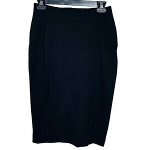 White House Black Market Solid Black Pencil Skirt Back Vent Size 2